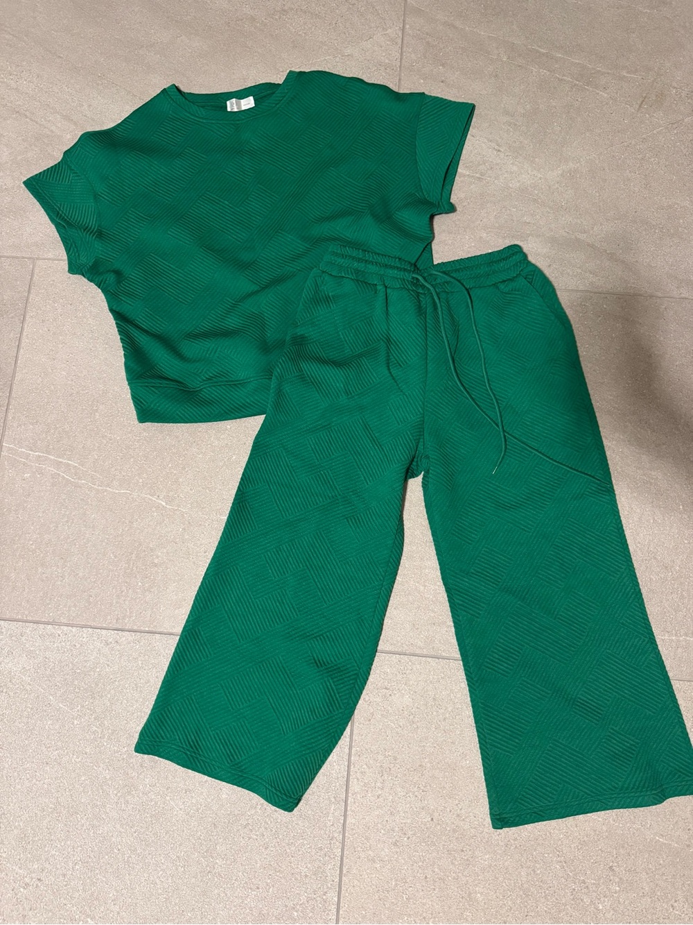 Women’s Green Ribbed Lounge Set - Top & Wide-Leg Bottoms